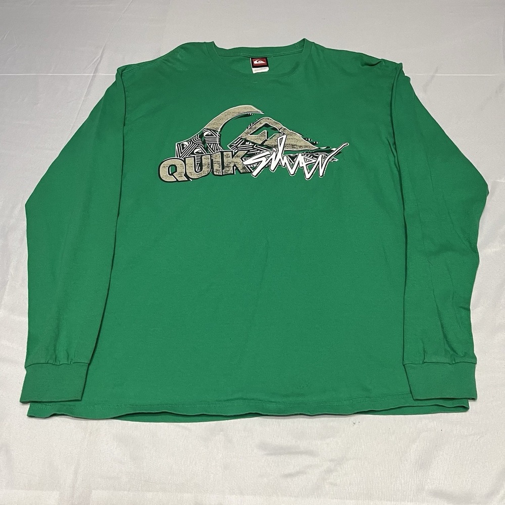 Vintage Quicksilver T Shirt Mens L Green Long Sleeve Surf Skater Grunge Y2K 00s
